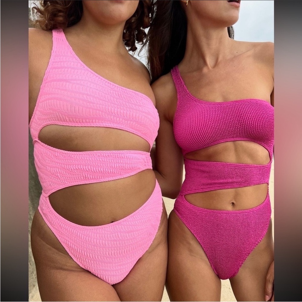 NWT Bond-eye Rico One-Shoulder Cutout Swimsuit in fuschia